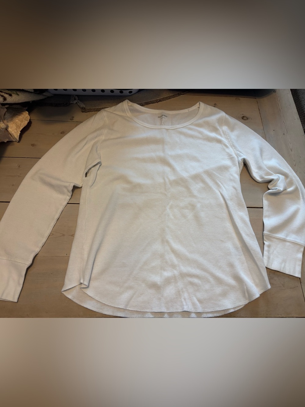 Women's Old Navy White Waffle Knit Long Sleeve Top Size Large